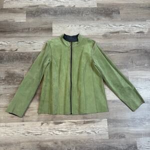 Reversible Leather Jacket Green Suede Navy Blue Zip Front Women's Large